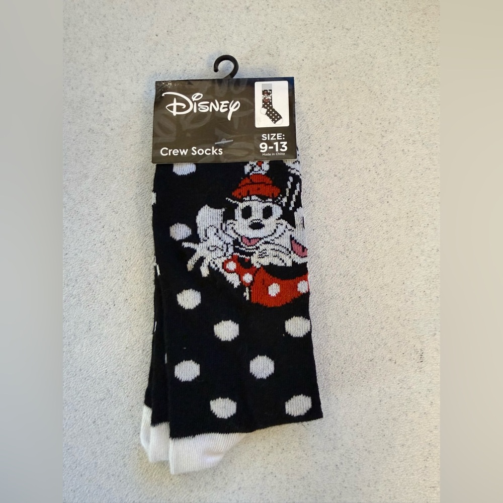 Disney Black Polka Dot Crew Socks with White and Red Minnie Mouse Accents